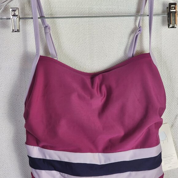 All In Motion Plumb Lilac Grey Blue Stripe Medium Coverage One Piece Swimsuit M - Picture 5 of 16